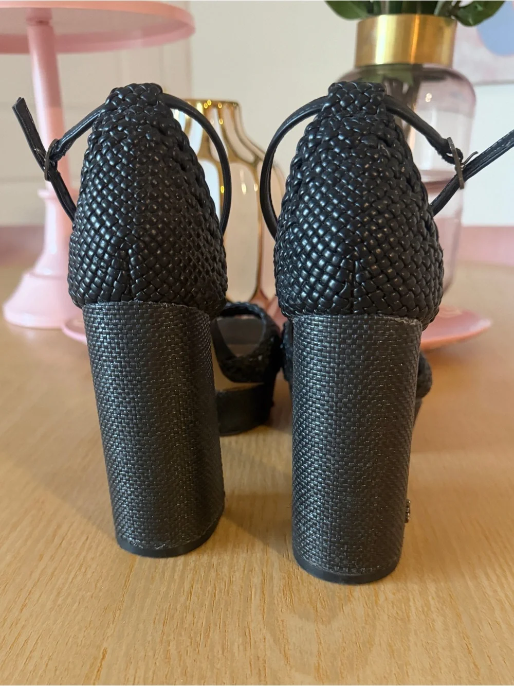 Sam edelman Black Woven Platform Ankle-Strap Sandals